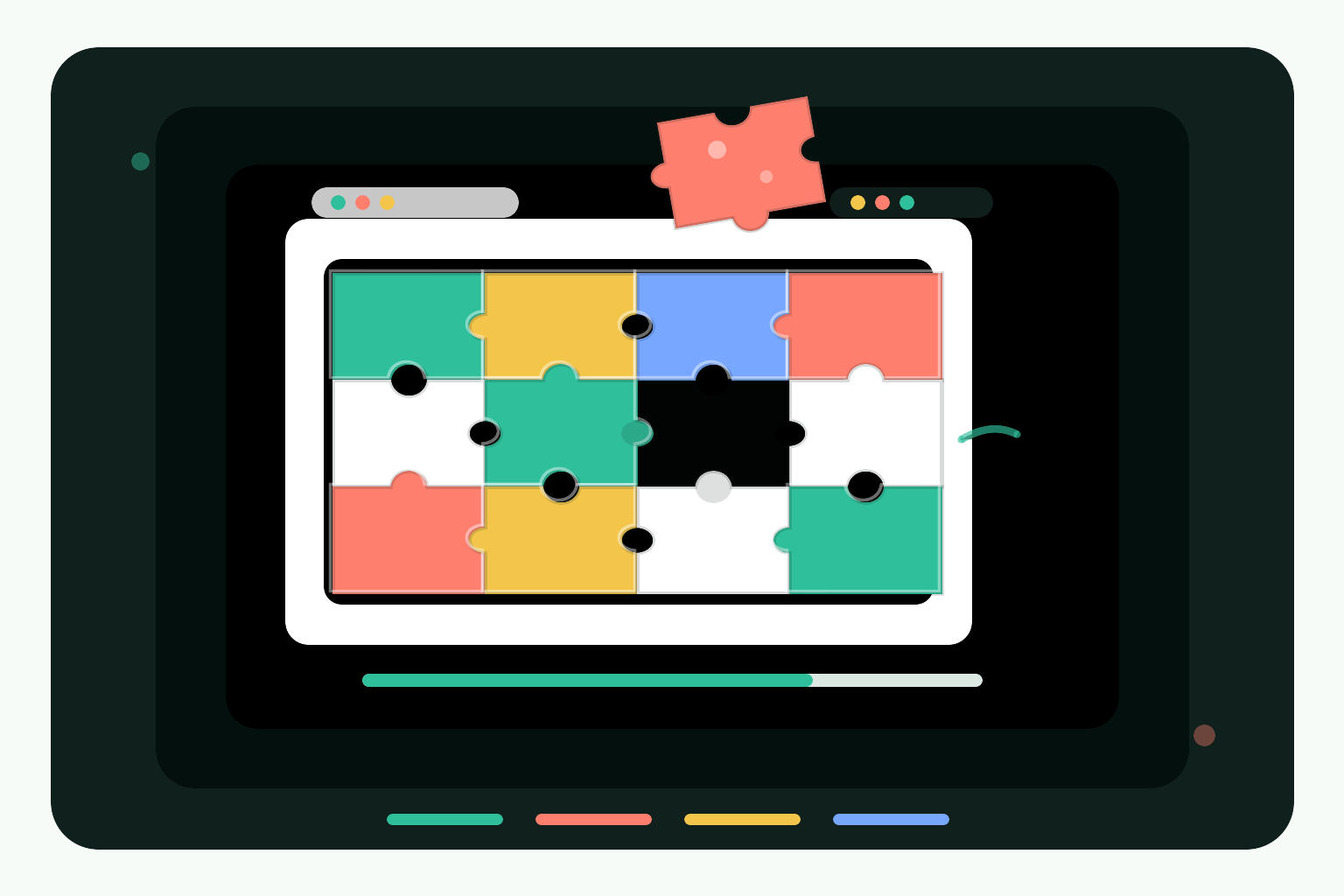 A colorful PixBeads jigsaw puzzle board with one piece ready to place.